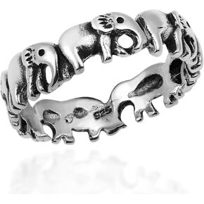 AeraVida Enchanting Elephant Parade .925 Sterling Silver Band Ring | Elephant Jewelry for Women Ring | Enchanting Rings | Stamped 925 Sterling Silver Rings | Comfort Fit USA Sizes 6-10 | Parade Ring