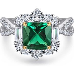 Women's 925 Sterling Silver Plated Princess Cut Simulated Emerald Infinity Knot Ring Band