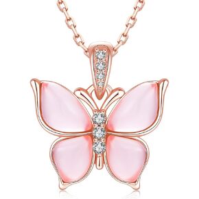 925-Sterling-Silver Blue-Glass Butterfly Necklace for Woman - Cute Insect Zircon Butterfly Pendant，A Beautiful Christmas Gift for Mom, a Valentine's Gift for Wife and Her