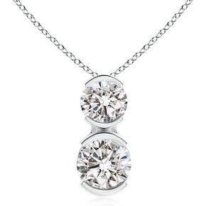 Angara Natural Semi Bezel-Set Two Stone Diamond Pendant in Silver / 14K Solid Gold/Platinum | April Birthstone, Birthday, Engagement, Anniversary, Wedding Jewelry Gift for Women