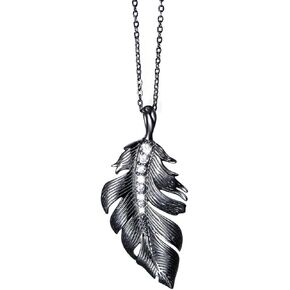 GW Silver Women Necklace 925 Sterling Silver Necklace Birthstone Created Turquoise/CZ Zircon Feather Pendant Necklaces