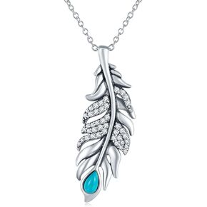 GW الفضة النساء قلادة 925 الاسترليني قلادة فضية جوهرة خلق الفيروز/تشيكوسلوفاكيا الزركون ريشة قلادة القلائد in Kuwait