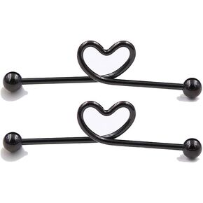 14G Heart Industrial Barbell Earrings for Women Girls Stainless Steel 38mm Long Cartilage Helix Piercing Bar Industrial Body Piercing Jewelry
