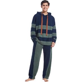 SlumberMee Mens Fleece Plush Pajama Set Ultra Soft Fluffy Warm Oversized Pjs Long Sleeve Top & Bottom Knit Winter Sleepwear