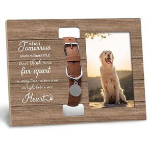 Dog Cat Pet Memorial Picture Frame with Collar Holder, Pet Cat Dog Memorial Loss Gifts for Loss of Dog, When Tomorrow Starts Without Me Picture Photo Frames for Dogs that Passed, 4x6 Photos