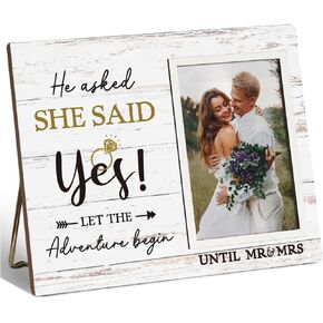 He Asked And She Said Yes Picture Frame, Proposal Picture Frames, Engagement Gifts for Bride To Be Groom To Be, Unique Engagement Gifts for Couples Newly Engaged Picture Frame 8x10