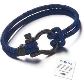 To My Son Bracelet I Will Always Be with You Bracelet Vintage Horseshoe Buckle Handmade Braided Leather Wristband Nautical Bracelet Inspirational Bracelet Gift for Son