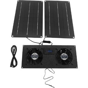 Coolerguys Dual Solar Powered 120x38mm Fan Cooling Kit with Thermostat for RV's, Small Chicken Coops, Greenhouses, Doghouses, Sheds, and Other Enclosures