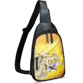 Genuine Leather Sling Bag Hand Painted Crossbody Backpack Retro Handmade Chest Shoulder Daypack Purse Fanny Pack