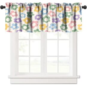 Retro Daisy Flower Valance, Cute 70s 60s Groovy Flowers Boho Colorful Vintage Floral Print Rod Pocket Blackout Short Window Treatment for Girls Bedroom Living Room, 54x18in