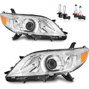 Headlights Assembly for 2011-2020 Toyota Sienna Headlamp Replacement Chrome Housing Amber Reflector Driver & Passenger Side
