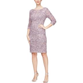 Alex Evenings Women's Short Knee Length Floral Embroidered Cocktail Sheath Gown, Wedding Guest, Party Dress