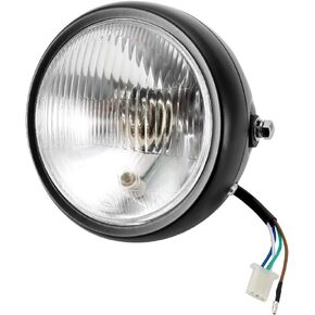 Motorcycle Headlight, Universal Motorcycle Retro Black Shell White Lens Headlamp Front Headlight for GN125