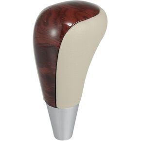 X AUTOHAUX M8x1.25 Car Gear Shift Knob Gear Lever Shifter for Toyota Camry Avalon Yaris 4Runner for Lexus ES300 ES330 Brown Wood Pattern Beige Faux Leather