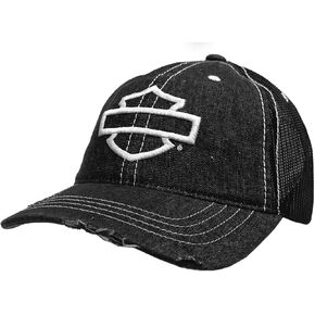Harley-Davidson Men's Mega Bar & Shield Frayed Mesh Trucker Hat - Black
