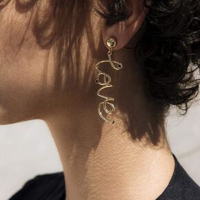DOUBNINE Love Statement Word Text Letter Earrings Gold Silver Dangle Chic Minimalist for Women (gold)