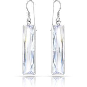 AeraVida Modern Rectangle Crystal Prism .925 Sterling Silver Dangle Earrings | Rectangle Earrings for Women | Prism Earrings | Long Rectangle Crystal Earrings