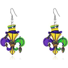 Mardi Gras Earrings for Women Mardi Gras Drop Earrings Wooden Mardi Gras Dangle Earrings Mardi Gras Costume Accessories for Women