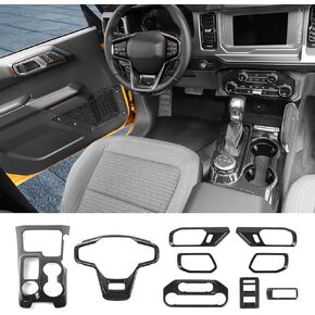 for Bronco 9PCS Interior Trim Kit, Gear Shift Panel Cover, Steering Wheel Trim, Inner Door Handle Trim Compatible with 2021-2024 Ford Bronco Carbon Fiber Interior Accessories 4-Door