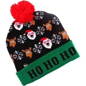 LED Christmas Hat Winter Knitted Crochet Beanie Santa Hat for Women Man