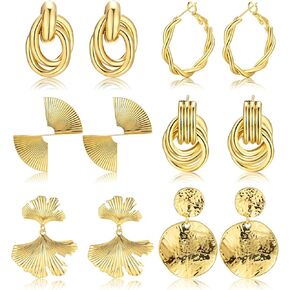 6 Pairs Gold Drop Dangle Earrings for Women Geometric Statement Earring Exaggerated Twisted Gold Earrings Set Jewelry for Women