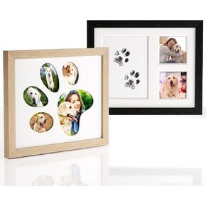Set of 2 Pet Paw Print Picture Frame, 5-Opening Paw Print Collage Frame,Dog Picture Frame with Paw Print Stamps and Photo Collage, Pet Memorial Gifts for Dog Dad or Dog Mom, Display 8x10 Picture without Mat, Pawprint Frame