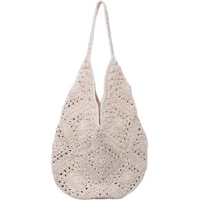Crochet Tote Bag Knitted Shoulder Tote Bag for Women Soft Large Woven Shoulder Purse Knit Handbag Christmas Gift for Women