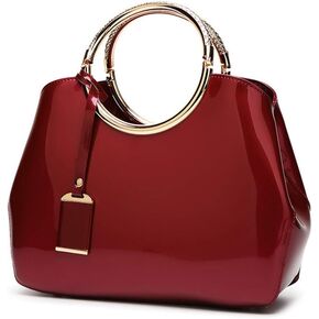 Women Handbags, Ladies Top Handle Bags, Patent Leather Stylish Tote Shoulder Bags Purse for Work, Wedding, Shopping, Dating