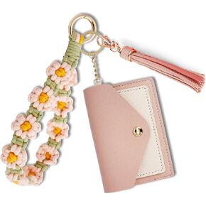CHRIS GOOD Boho Wristlet Keychain Wallet Lipstick Holder Handmade Wristband Bracelet (Peach Yellow)