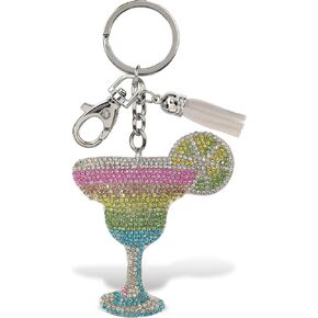 Tropical Cocktail Keychain - Colorful Sparkling Rhinestones Charm with Tassel, Fashionable Stylish Polyester PU Key Ring Bling Jewelry Accessory with Clasp For Key Chain, Bag, Purse & Backpack