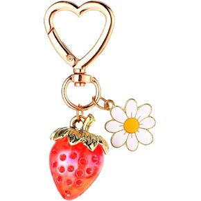 Mabor Cute Strawberry Keychain Kawaii Heart Flower Daisy Key Chains Accessories Bag Charms for Handbags Decor Purse for Fun Handbag Car Strawberry Accessories Ideal for Birthday Gift for Women