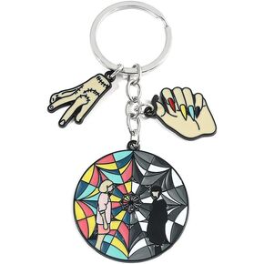 Hibetek Wednesday Adam Keychain Metal Cartoon Horror Wednesday Keyring for Women