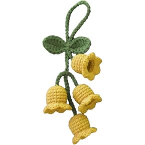Yellow Creative Knitted Orchid Flower Keychain Charms Crochet Flower Pendant Women's Novelty Keychains for Car Key Purse Phone Supplies Car Accessories