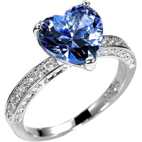 925 Sterling Silver Plated Cubic Zirconia Heart Promise Ring for Women