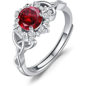 Celtic Birthstone Rings S925 Sterling Silver Zircon Adjustable Ring for Women Wife Sister
