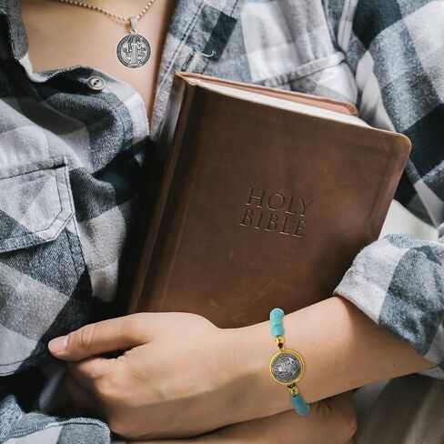 2 Pcs St Benedict Bracelets with 20 Pcs St Benedict Medals Bulk Set Catholic Amulet San Benito Medalla Adjustable Turquoise Rosary Bracelet for Women Men in Kuwait