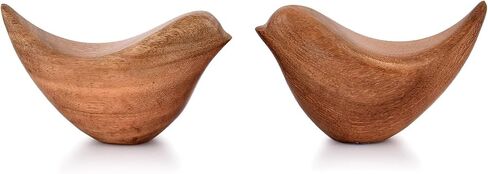 Acacia Wood Bird Statues Set Home Décor Bird Sculpture for Living Room, Bathroom, Office Modern Style Birds Decorative Ornaments (Set of 2) (4.5" x 2" x 2.5") in Saudi Arabia