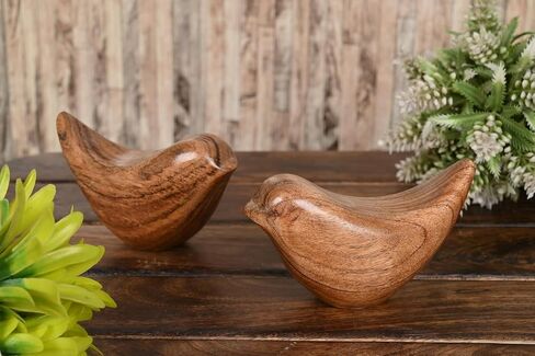 Acacia Wood Bird Statues Set Home Décor Bird Sculpture for Living Room, Bathroom, Office Modern Style Birds Decorative Ornaments (Set of 2) (4.5" x 2" x 2.5") in Saudi Arabia