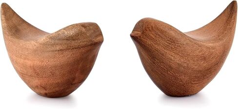 Acacia Wood Bird Statues Set Home Décor Bird Sculpture for Living Room, Bathroom, Office Modern Style Birds Decorative Ornaments (Set of 2) (4.5" x 2" x 2.5") in Saudi Arabia