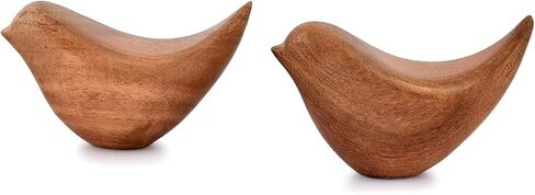 Acacia Wood Bird Statues Set Home Décor Bird Sculpture for Living Room, Bathroom, Office Modern Style Birds Decorative Ornaments (Set of 2) (4.5" x 2" x 2.5") in Saudi Arabia