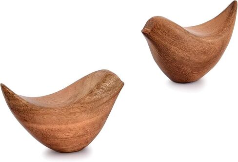 Acacia Wood Bird Statues Set Home Décor Bird Sculpture for Living Room, Bathroom, Office Modern Style Birds Decorative Ornaments (Set of 2) (4.5" x 2" x 2.5") in Saudi Arabia