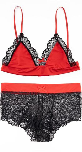 Mens Tank Top 2 Pieces Underwear Lace Panties Bikini Set Crop Tops Sexy Bra Swimsuit in Kuwait