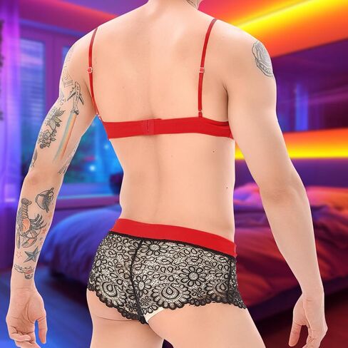 Mens Tank Top 2 Pieces Underwear Lace Panties Bikini Set Crop Tops Sexy Bra Swimsuit in Kuwait