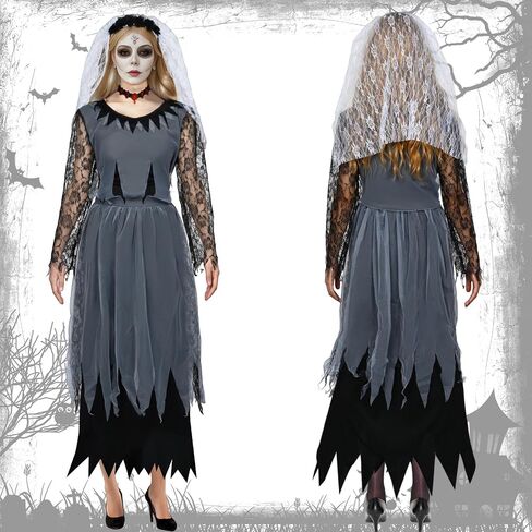 Corpse Bride Costume Women Halloween Day of the Dead Zombie Dress Women's Dia de los Muertos Rose Flower Costume in Saudi Arabia
