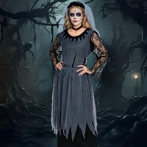 Corpse Bride Costume Women Halloween Day of the Dead Zombie Dress Women's Dia de los Muertos Rose Flower Costume in Saudi Arabia