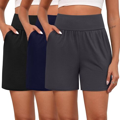 Neer 3 قطع من السراويل الرياضية النسائية القطنية عالية الخصر وواسعة الساق سراويل اليوغا المرنة للتمرين في صالة الألعاب الرياضية مع جيوب in Kuwait