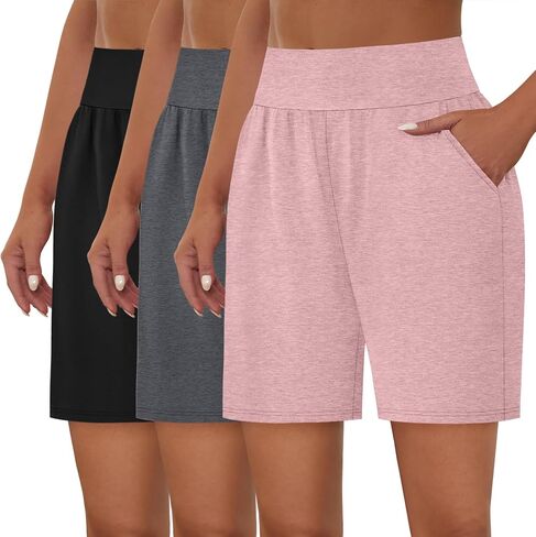 Neer 3 Pack Women's Athletic Shorts Lightweight 5'' High Waisted Elastic Wide Leg Yoga Lounge Casual Workout with Pockets in Saudi Arabia