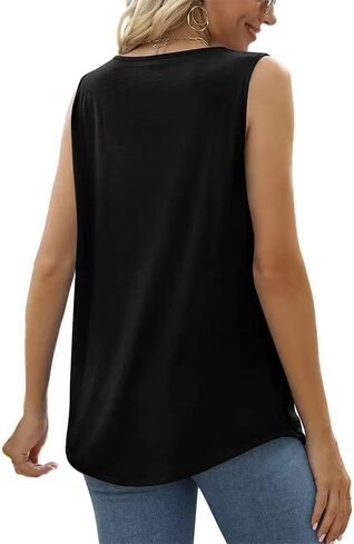 Women's Square Neck Sleeveless Tops Pleated Tunic Tank Tops in Kuwait