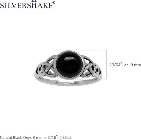 Silvershake 8mm Natural Round Shape Black Onyx 925 Sterling Silver Triquetra Celtic Knot Solitaire Ring Size 7 in Kuwait