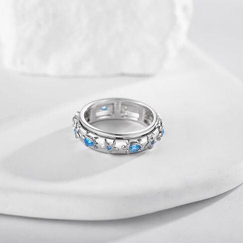 خاتم السلحفاة الدوار من الفضة الإسترليني عيار 925 لتخفيف القلق، هدية مجوهرات نجم البحر السلحفاة للنساء in Kuwait